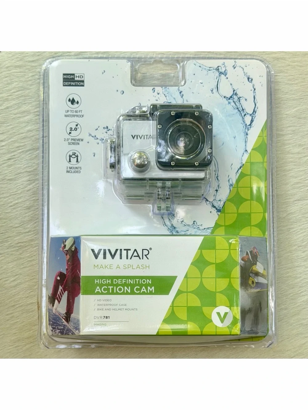 Vivitar DVR781 HD Sports Action Camera Waterproof Bike Helmet Mounts New Sealed